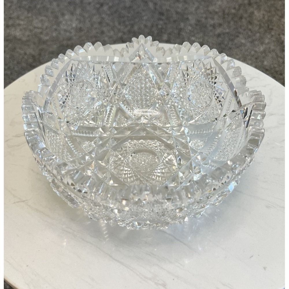 Antique Libbey American Brilliant Cut ABP Crystal Glass Bowl‎ 8"